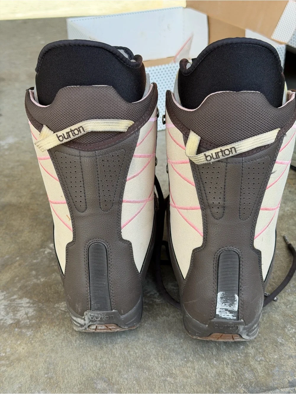 Burton Beige and Brown Women's Snowboard Boots with Pink Accent Size 7